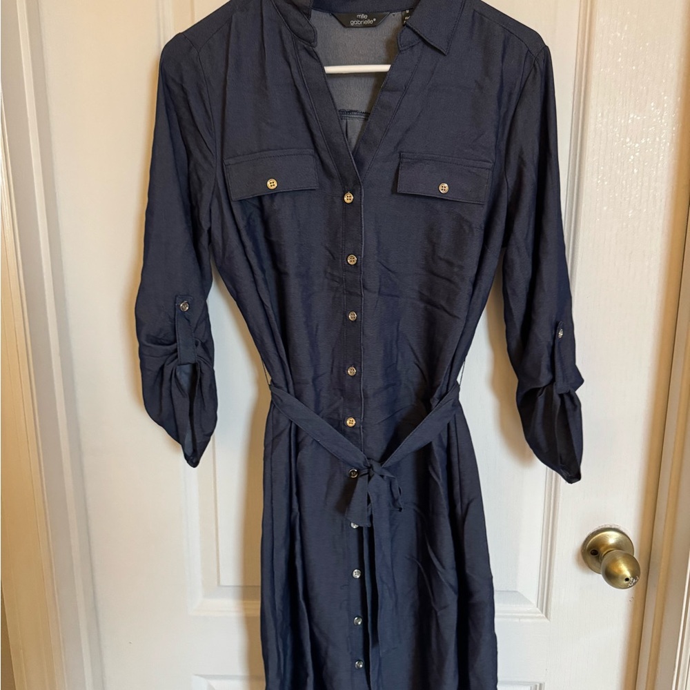 Mlle Gabrielle Blue 3/4 Sleeve Collar Dress